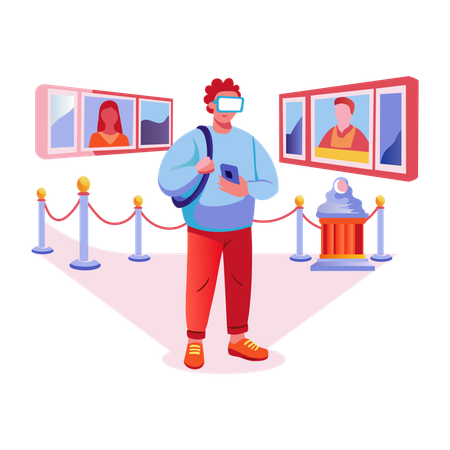 Boy experiencing vr museum  Illustration