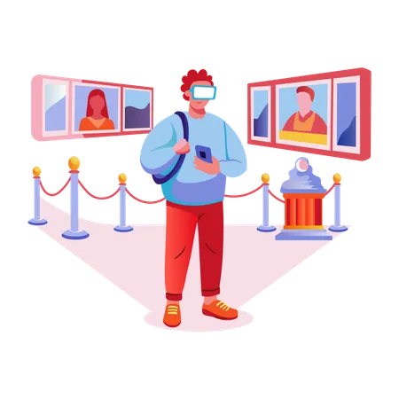 Boy experiencing vr museum  Illustration