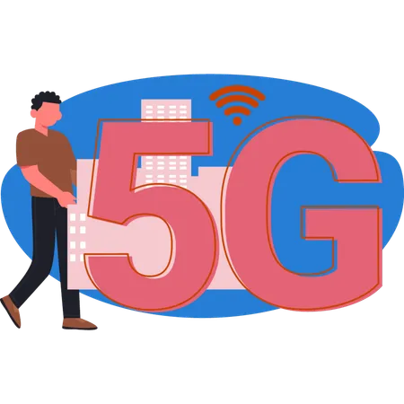 소년이 5G 무선 네트워크를 설명하다  일러스트레이션