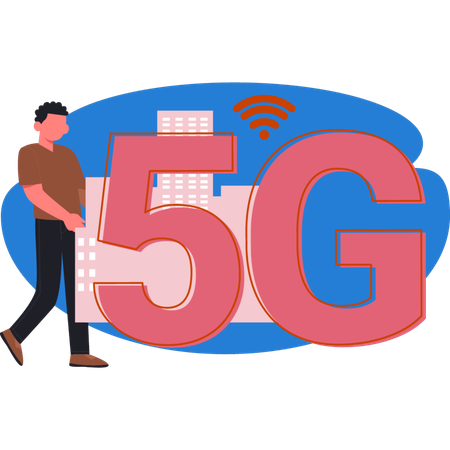 Boy  explain 5G wireless network  Illustration