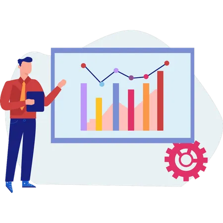 Boy explain bar graphs of data  Illustration