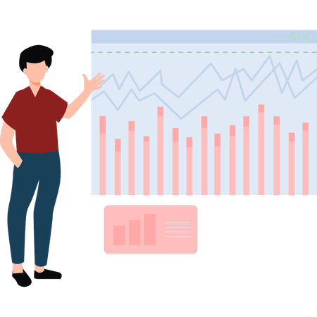 Boy Explaining About Business Data Graph  Illustration