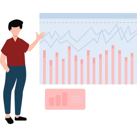 Boy Explaining About Business Data Graph  Illustration