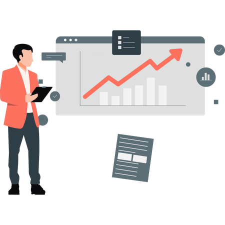 Boy explaining about business growth graph  Illustration