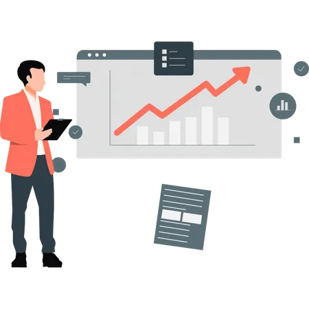 Boy explaining about business growth graph  Illustration