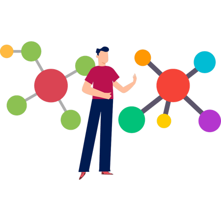 Boy explaining atomic molecules  Illustration