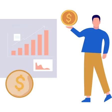 Boy explaining business graph  Illustration