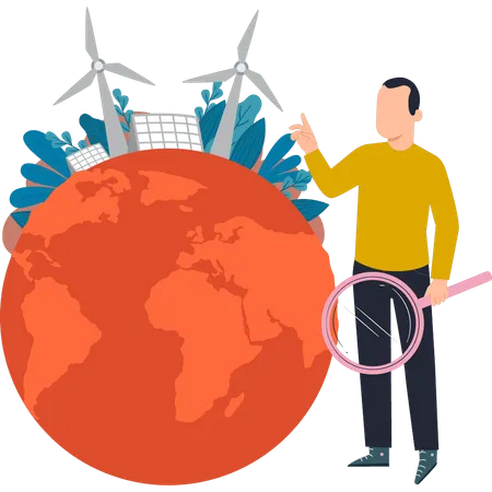 Boy explaining climate change caused by industry  Illustration