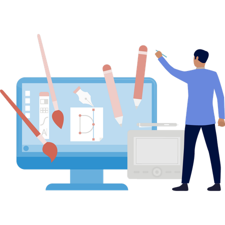 Boy explaining computer graphing  Illustration