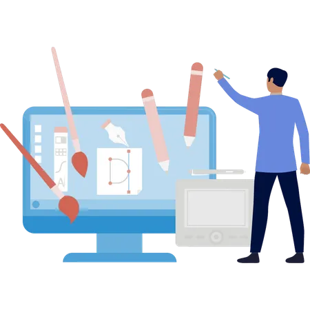 Boy explaining computer graphing  Illustration