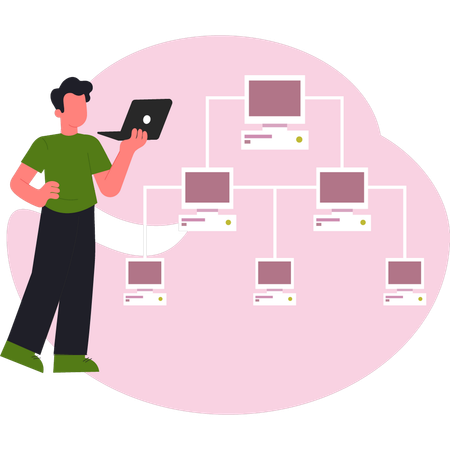 Boy explaining computing networking  Illustration