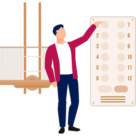 Boy explaining lift buttons  Illustration