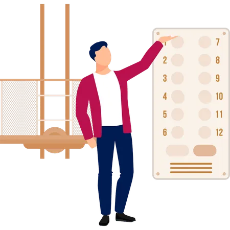 Boy explaining lift buttons  Illustration