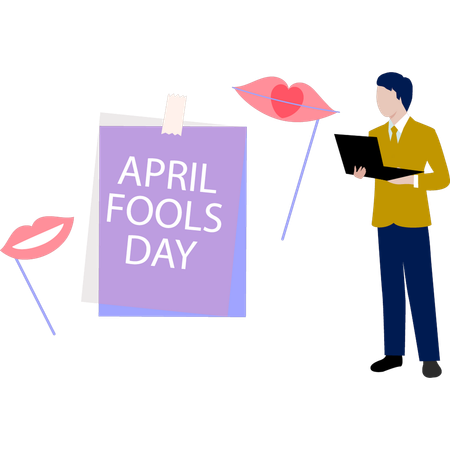 Boy explaining lovely jokes about April fool day  Illustration