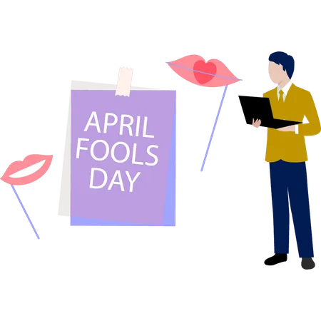 Boy explaining lovely jokes about April fool day  Illustration