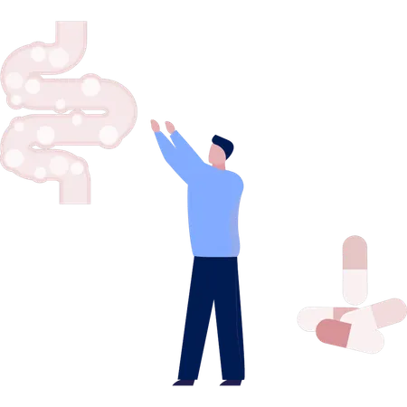 Boy  explaining medicine pills  Illustration