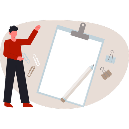 Boy explaining on white paper  Illustration