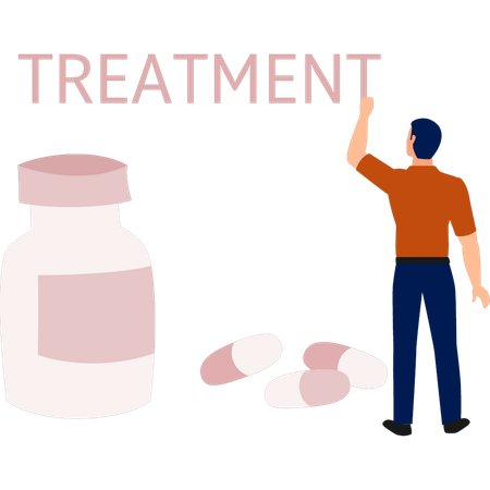 Boy  explaining treatment pills  Illustration
