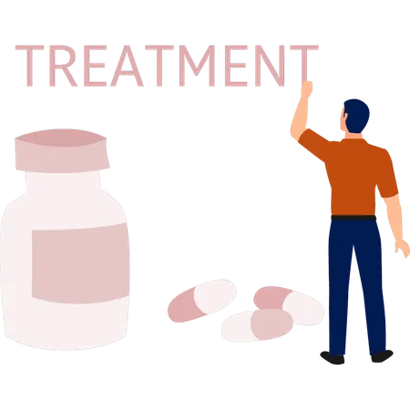Boy  explaining treatment pills  Illustration