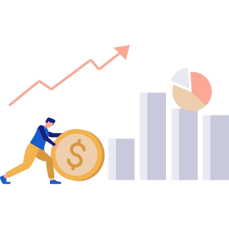 Boy explains about finance chart graph  Illustration