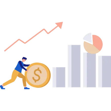 Boy explains about finance chart graph  Illustration