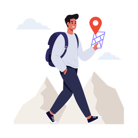 Boy explore using gps  Illustration
