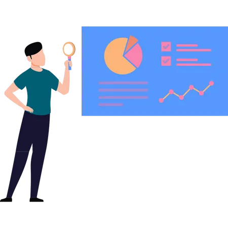 Boy exploring chart analytics  Illustration