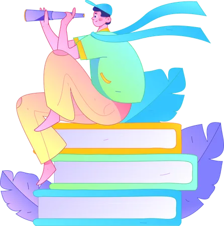 Boy exploring literar  Illustration