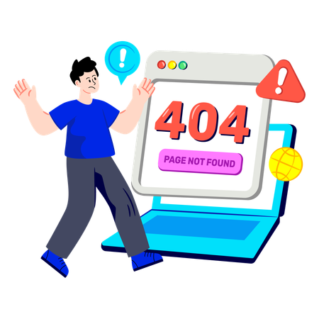 Boy facing 404 error  Illustration