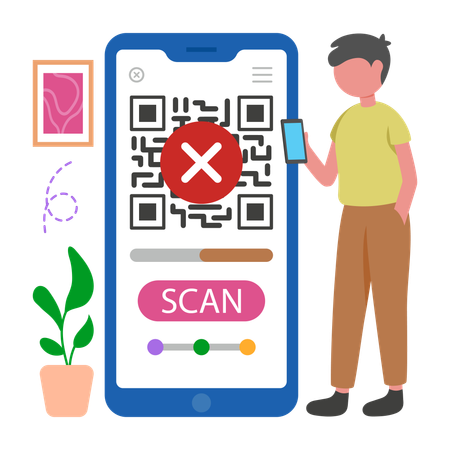 Boy facing Bar Code Error  Illustration