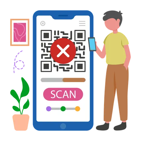 Boy facing Bar Code Error  Illustration