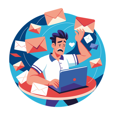 Boy facing email overload  Illustration