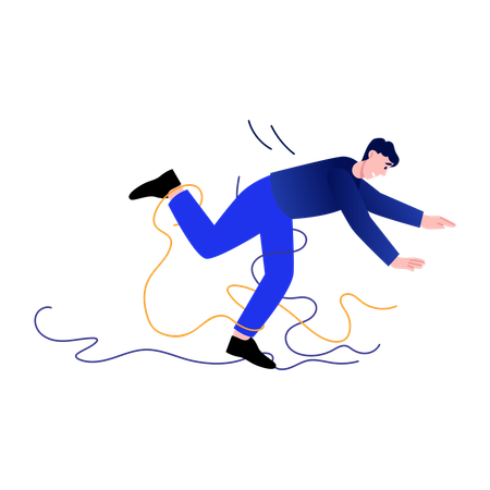 Boy falling into tripping wire  Illustration