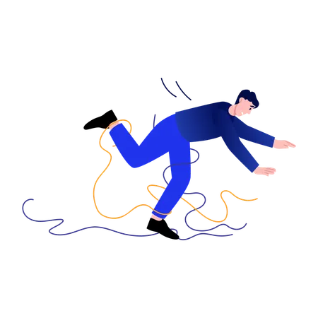 Boy falling into tripping wire  Illustration