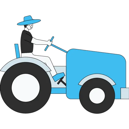 Boy farmer driving tractor Illustration