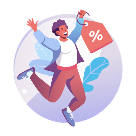 Boy feeling happy after getting discount  Illustration