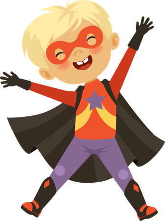 Boy feeling happy in superhero costume  Illustration