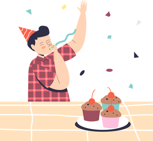 Boy feeling happy while celebrating birthday  Illustration