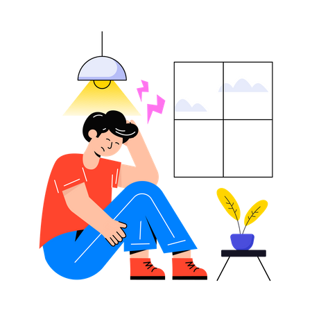 Boy feeling headache due to loneliness  Illustration