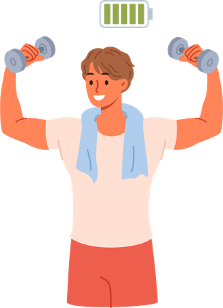 Boy feeling pumped up after workout  Illustration