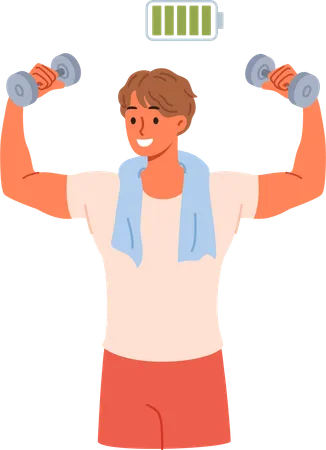 Boy feeling pumped up after workout  Illustration