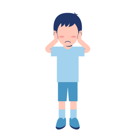 Boy Feeling Sad and put his hands on ears  Illustration