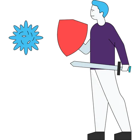 The Boy Is Standing With A Shield And Sword Illustration