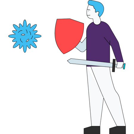 Boy fighting with coronavirus  Illustration