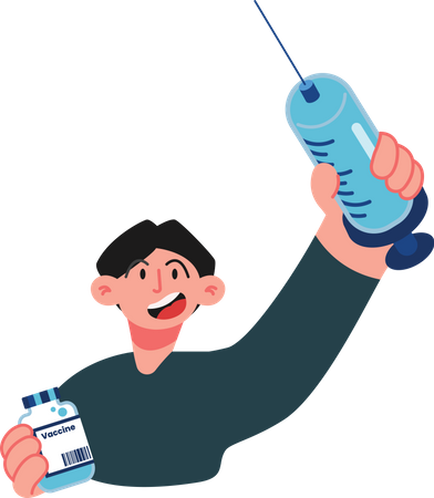 Boy fights virus with vaccine injection  Illustration