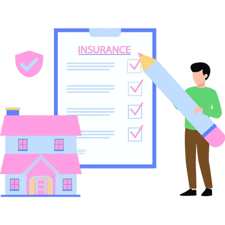Boy filling out his home insurance form  Illustration