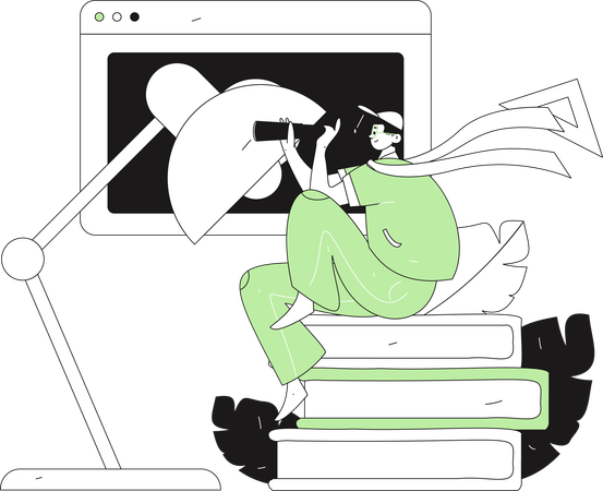 Boy find education vision using telescope  Illustration