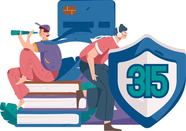 Boy finding 315 security code for shopping payment  Illustration