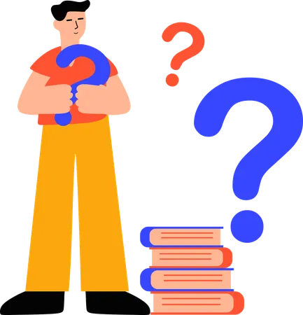 Boy finding answer to question inside books  Illustration