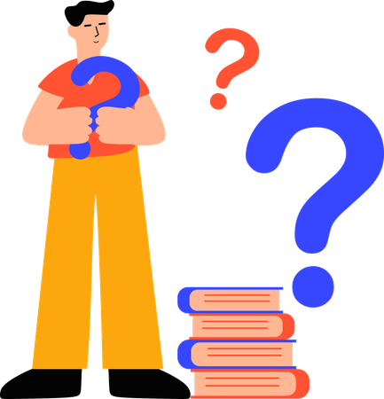 Boy finding answer to question inside books Illustration